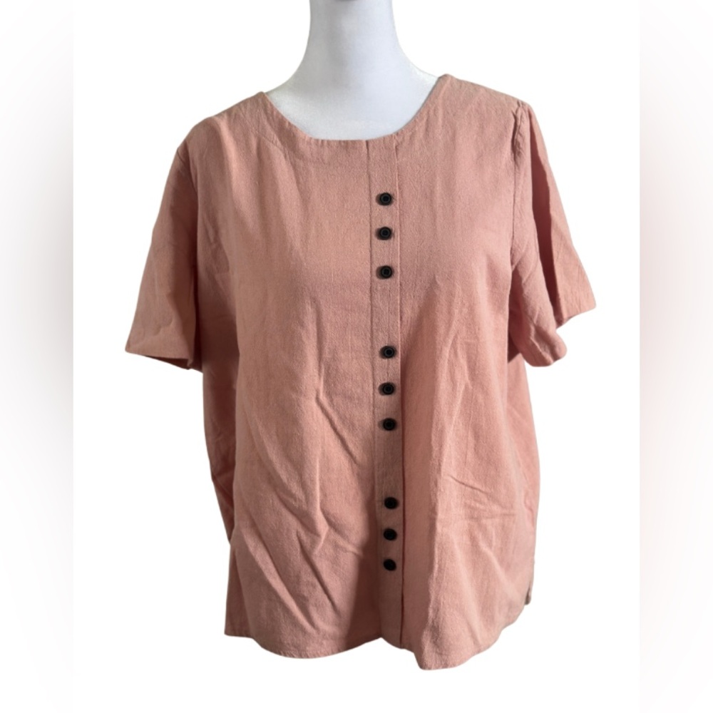Pink Short Sleeve Button Blouse